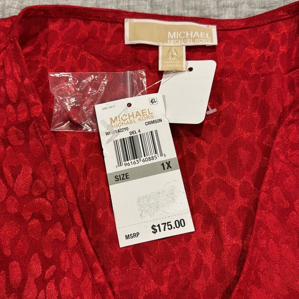 MICHAEL Michael Kors NWT Subtle Cheetah Print Wrapped V-Neck Midi Red Dress - Picture 13 of 13